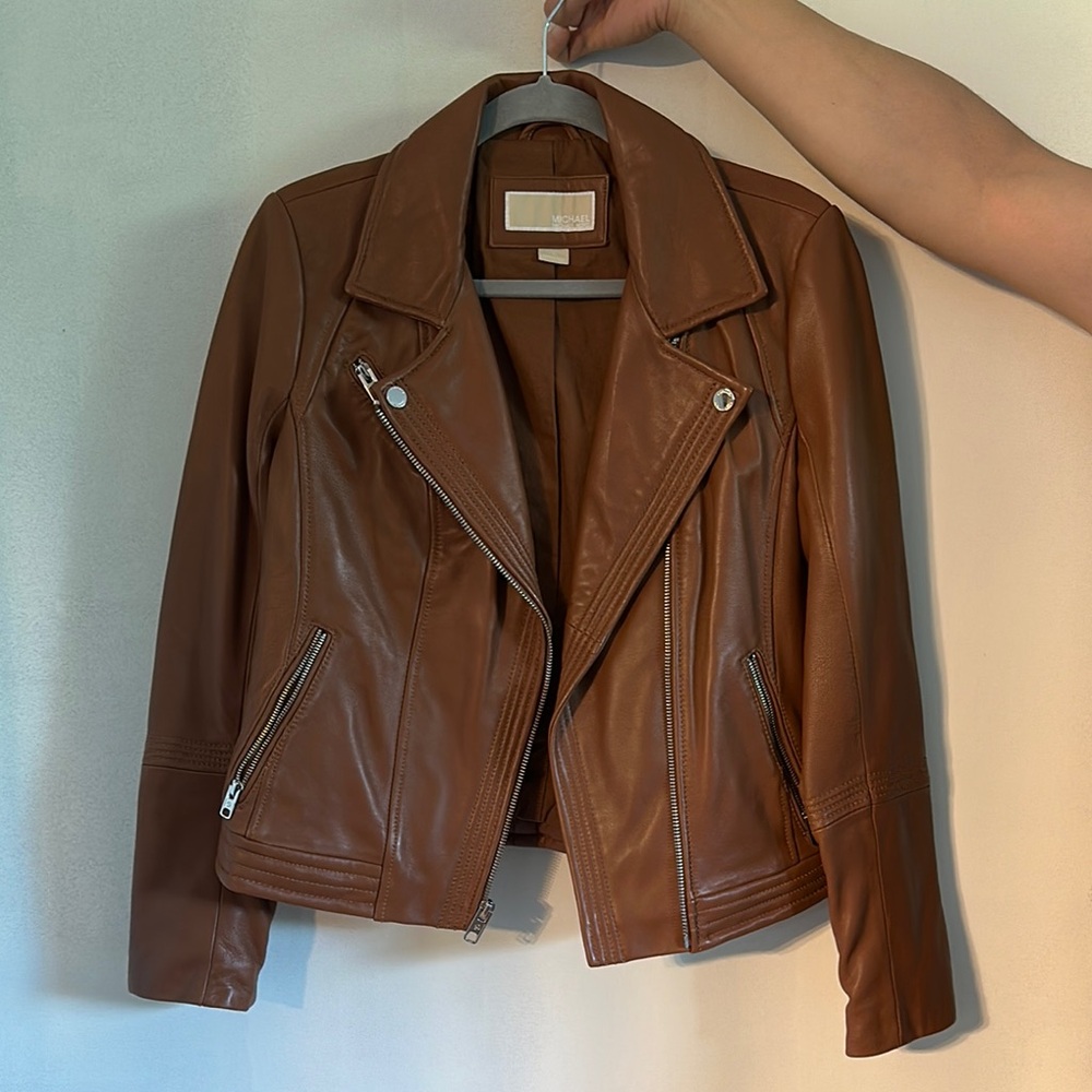 MICHAEL Michael Kors Brown Leather Moto Jacket